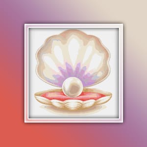 Pearl Cross Stitch Pattern 5 Instant PDF Download - Oyster Watercolor Cross Stitch Pattern - Clam Cross Stitch Pattern