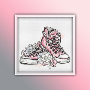 Pink Sneakers Cross Stitch Pattern 2 Instant PDF Download - Sneakers Watercolor Cross Stitch Pattern - Pink Cross Stitch Pattern