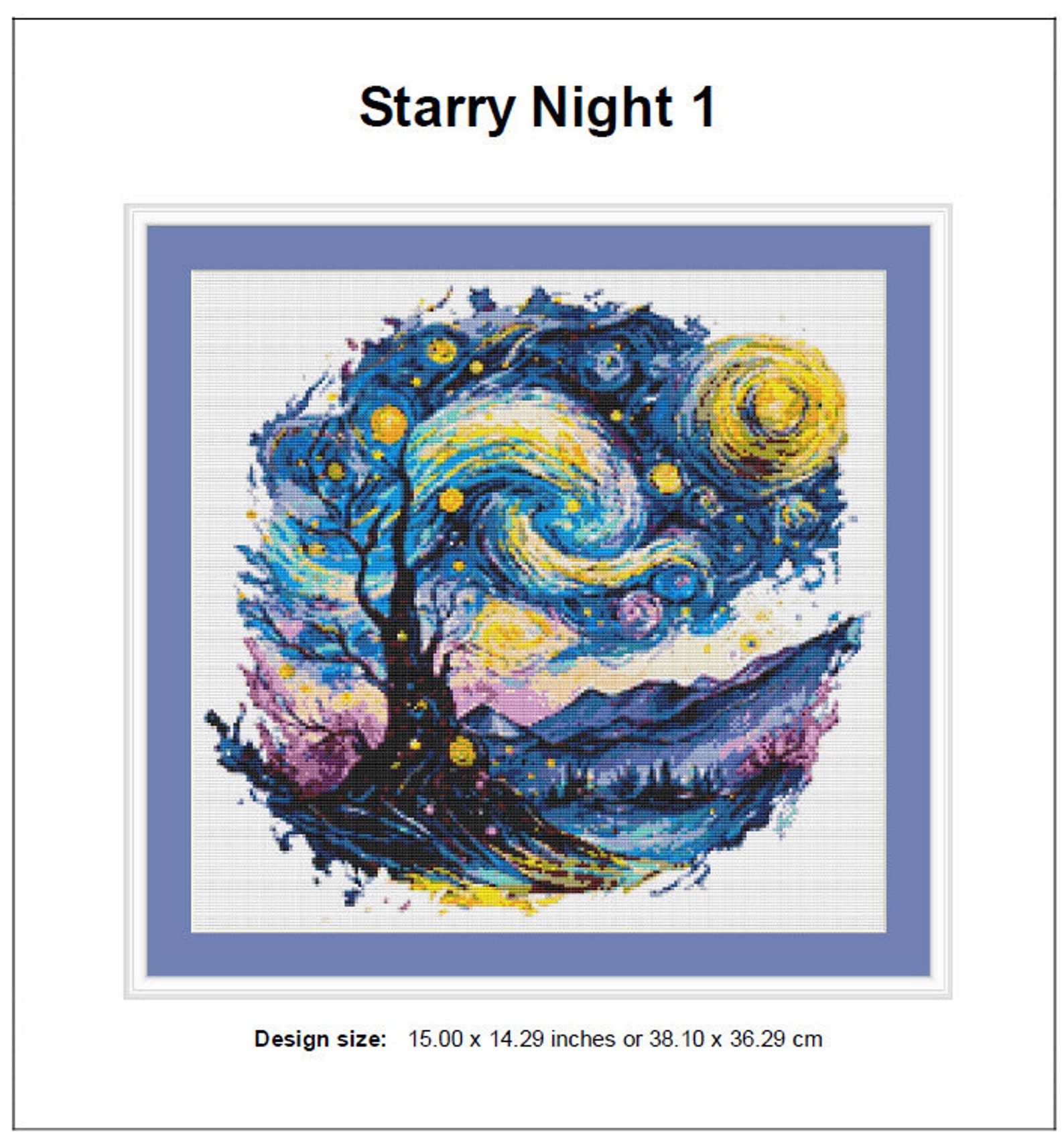 Starry Night Cross Stitch Pattern 1 Instant PDF Download - Vincent Van ...