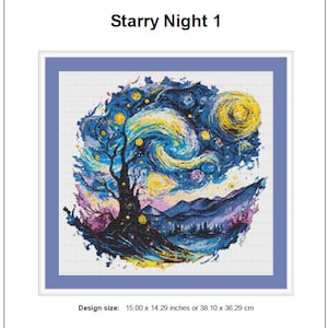 Starry Night Cross Stitch Pattern 1 Instant PDF Download - Vincent Van ...