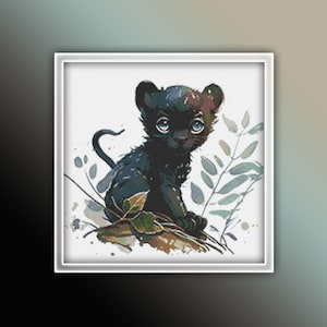 Black Panther Cross Stitch Pattern 2 Instant PDF Download - Jaguar Watercolor Cross Stitch Pattern - Animal Cross Stitch Pattern