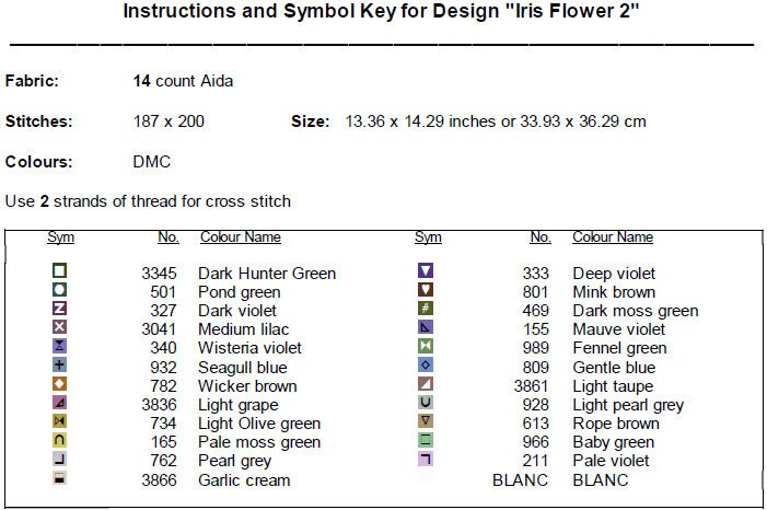 Iris Flower Cross Stitch Pattern 2 Instant PDF Download - Purple ...