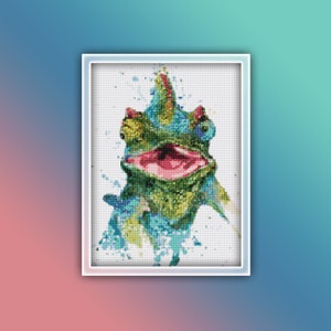Chameleon Cross Stitch Pattern 2 Instant PDF Download - Chameleon Watercolor Cross Stitch Pattern - Animal Cross Stitch Pattern