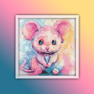 Mouse Cross Stitch Pattern 3 Instant PDF Download - Rat Watercolor Cross Stitch Pattern - Rodent Cross Stitch Pattern - Cute Pink Mouse