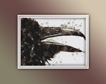 Raven Cross Stitch Pattern Instant PDF Download - Raven Watercolor Cross Stitch Pattern - Bird Cross Stitch Pattern - Black Crow