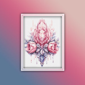 Rose Quartz Crystal Cross Stitch Pattern 1 Instant PDF Download - Crystal Watercolor Cross Stitch Pattern - Rose Quartz - Pink Crystal