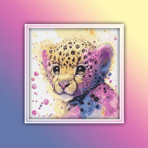 Cheetah Cross Stitch Pattern 13 Instant PDF Download - Cheetah Watercolor Cross Stitch Pattern - Animal Cross Stitch Pattern - Cheetah Cub