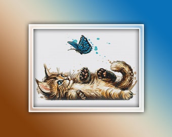 Cat Cross Stitch Pattern 11 Instant PDF Download - Kitty Watercolor Cross Stitch Pattern - Animal Cross Stitch Pattern