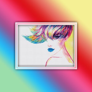 Woman Cross Stitch Pattern 20 Instant PDF Download - Woman Watercolor Cross Stitch Pattern
