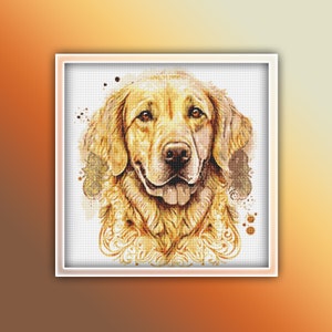 Golden Retriever Cross Stitch Pattern 1 Instant PDF Download - Retriever Watercolor Cross Stitch Pattern - Dog Cross Stitch Pattern