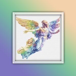 Angel Cross Stitch Pattern 6 Instant PDF Download - Woman Watercolor Cross Stitch Pattern - Angel Wings - Celestial Angel