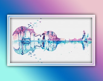 Violin Cross Stitch Pattern 2 Instant PDF Download - Violin Ball Watercolor Cross Stitch Pattern