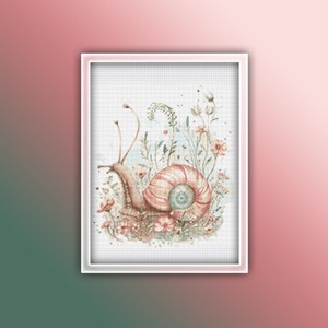 Snail Cross Stitch Pattern 3 Instant PDF Download - Garden Snail Watercolor Cross Stitch Pattern - Snail Cross Stitch Pattern