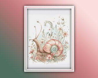 Snail Cross Stitch Pattern 3 Instant PDF Download - Garden Snail Watercolor Cross Stitch Pattern - Snail Cross Stitch Pattern