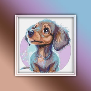 Dachshund Cross Stitch Pattern 6 Instant PDF Download - Dachshund Watercolor Cross Stitch Pattern - Animal Cross Stitch Pattern