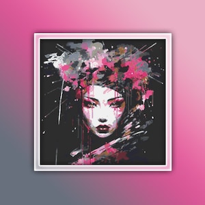 Geisha Cross Stitch Pattern 4 Instant PDF Download - Japanese Woman Watercolor Cross Stitch Pattern - Japanese Courtesan Watercolor