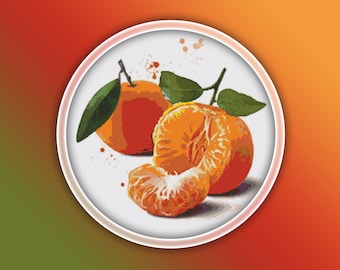 Mandarins Cross Stitch Pattern 1 Instant PDF Download - Mandarin Watercolor Cross Stitch Pattern - Naartjie Fruit
