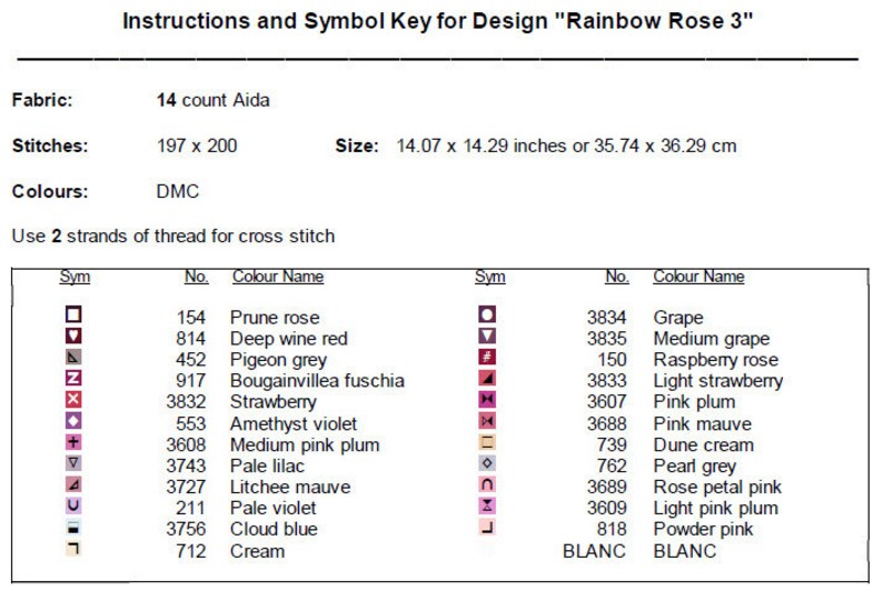 Rainbow Rose Cross Stitch Pattern 3 Instant PDF Download - Single Rose Watercolor Cross Stitch Pattern - Flower Cross Stitch Pattern image 3