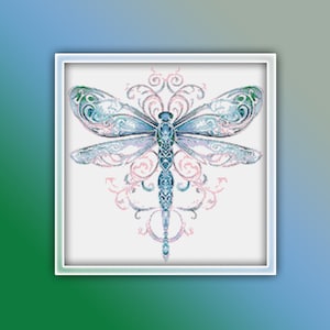 Decorative Dragonfly Cross Stitch Pattern 1 Instant PDF Download - Insect Watercolor Cross Stitch Pattern - Animal Cross Stitch Pattern