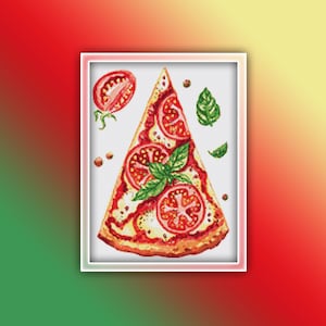 Pizza Slice Cross Stitch Pattern 1 Instant PDF Download - Pizza Watercolor Cross Stitch Pattern - Pizza Cross Stitch Pattern