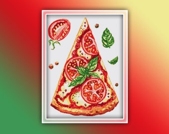Pizza Slice Cross Stitch Pattern 1 Instant PDF Download - Pizza Watercolor Cross Stitch Pattern - Pizza Cross Stitch Pattern