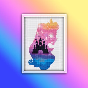 Sleeping Beauty Galaxy Stitch Pattern Instant PDF Download - Princess Watercolor Cross Stitch Pattern - Sleeping Beauty Fairy Tale