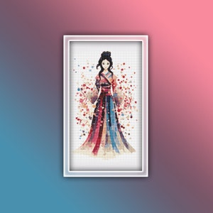 Mulan Cross Stitch Pattern 1 Instant PDF Download - Watercolor Cross Stitch Pattern - Mulan Princess Ball Gown Dress