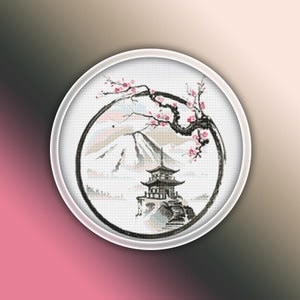 Japan Cross Stitch Pattern 2 Instant PDF Download - Japanese Landscape Watercolor Cross Stitch Pattern - Fuji Mountain Cross Stitch Pattern