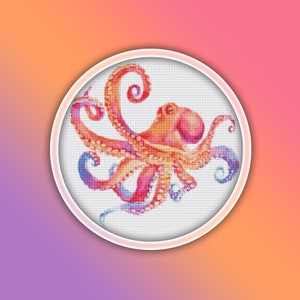 Octopus Cross Stitch Pattern 3 Instant PDF Download - Octopus Watercolor Cross Stitch Pattern - Ocean Animal Cross Stitch Pattern