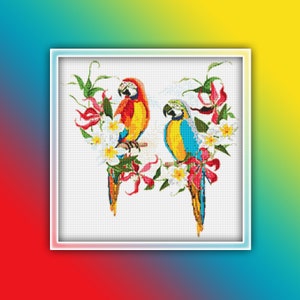 Macaw Cross Stitch Pattern 14 Instant PDF Download - Ara Parrot Watercolor Cross Stitch Pattern - Bird Cross Stitch Pattern