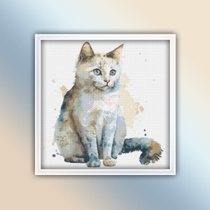 Cat Cross Stitch Pattern 36 Instant PDF Download - Kitty Watercolor Cross Stitch Pattern - Animal Cross Stitch Pattern