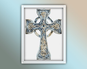 Celtic Cross Cross Stitch Pattern 3 Instant PDF Download | Christianity Watercolor Cross Stitch Pattern | Cross Cross Stitch Pattern |