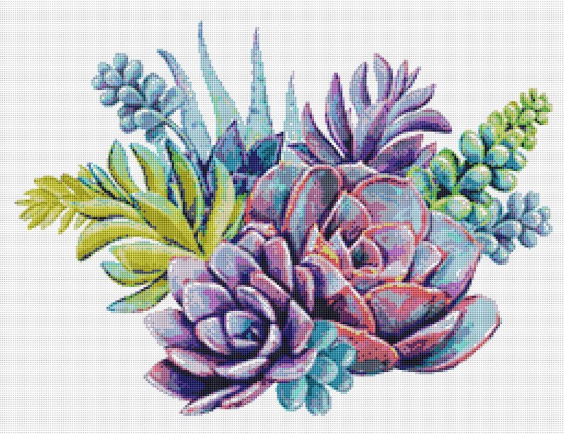 Succulents Cross Stitch Pattern 1 Instant PDF Download Etsy
