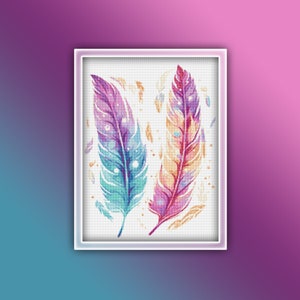 Feathers Cross Stitch Pattern 1 Instant PDF Download - Feather Watercolor Cross Stitch Pattern - Boho Feathers - Bohemain