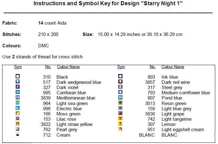 Starry Night Cross Stitch Pattern 1 Instant PDF Download - Vincent Van ...