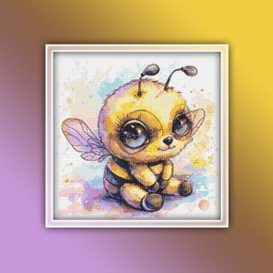 Bee Cross Stitch Pattern 1 Instant PDF Download - Honey Bee Watercolor Cross Stitch Pattern - Insect Cross Stitch Pattern Cute and Adorable