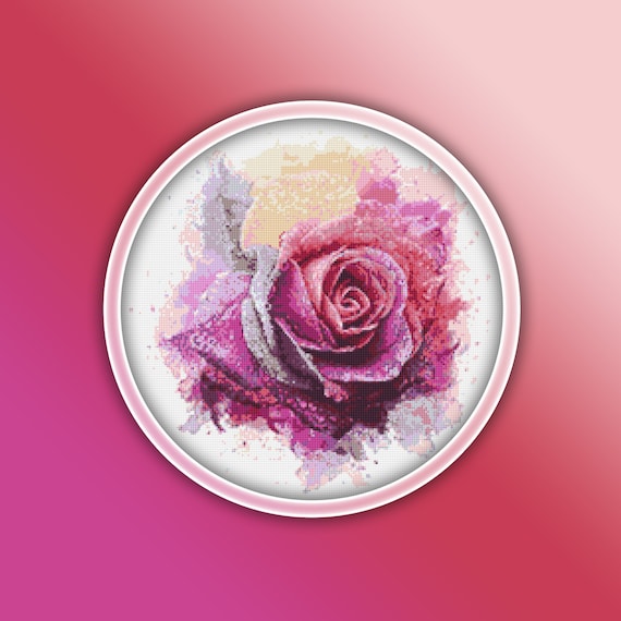 Rainbow Rose Cross Stitch Pattern 3 Instant PDF Download - Single Rose Watercolor Cross Stitch Pattern - Flower Cross Stitch Pattern