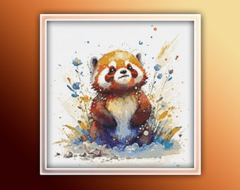 Le panda roux au point de croix 8 Téléchargement instantané en PDF - Le panda roux au point de croix aquarelle - motif animal au point de croix