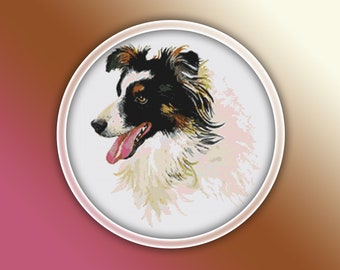 Border Collie Cross Stitch Pattern 1 Instant PDF Download - Dog Watercolor Cross Stitch Pattern