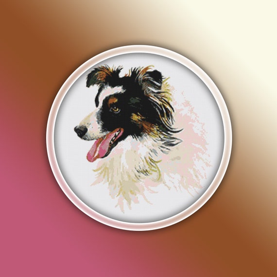 Border Collie Cross Stitch Pattern 1 Instant PDF Download - Dog Watercolor Cross Stitch Pattern