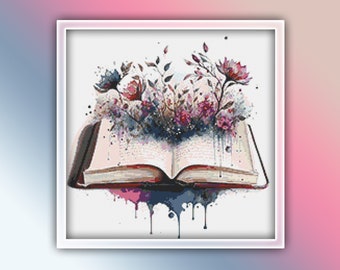Peut inclure: Un livre ouvert avec des fleurs d'aquarelle qui poussent de ses pages. Le livre est peint dans un style vintage avec un fond blanc et de la peinture qui coule.