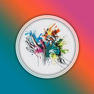 Hands Cross Stitch Pattern 1 Instant PDF Download - Painting Hands Watercolor Cross Stitch Pattern - Paint