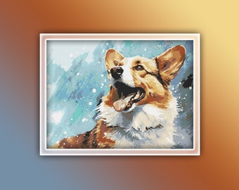Corgi Cross Stitch Pattern 3 Instant PDF Download - Welsh Corgi Dog Watercolor Cross Stitch Pattern - Dog Cross Stitch Pattern