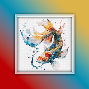 Koi Cross Stitch Pattern 7 Instant PDF Download  - Fish Watercolor Cross Stitch Pattern - Animal Cross Stitch Pattern