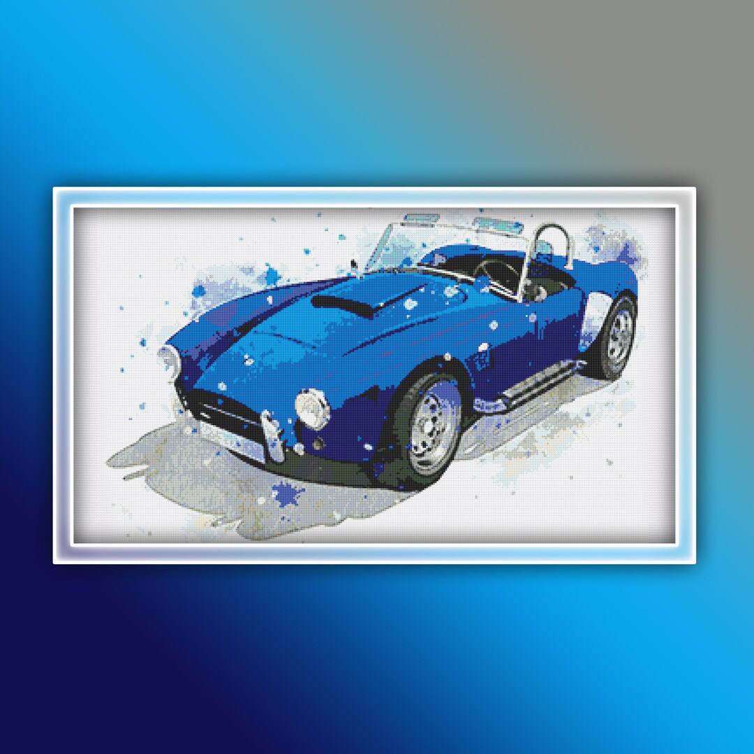 Vintage Car Cross Stitch Pattern 3 Instant PDF Download Blue Car