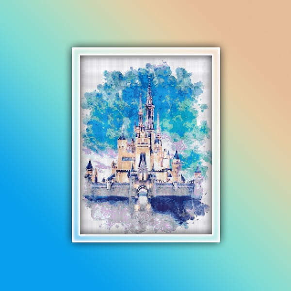 Castle Cross Stitch Pattern 1 Instant PDF Download - Fairy Tale Castle Watercolor Cross Stitch Pattern - Royal Castle