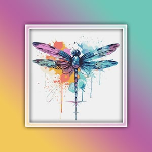 Dragonfly Cross Stitch Pattern 4 Instant PDF Download - Insect Watercolor Cross Stitch Pattern - Animal Cross Stitch Pattern