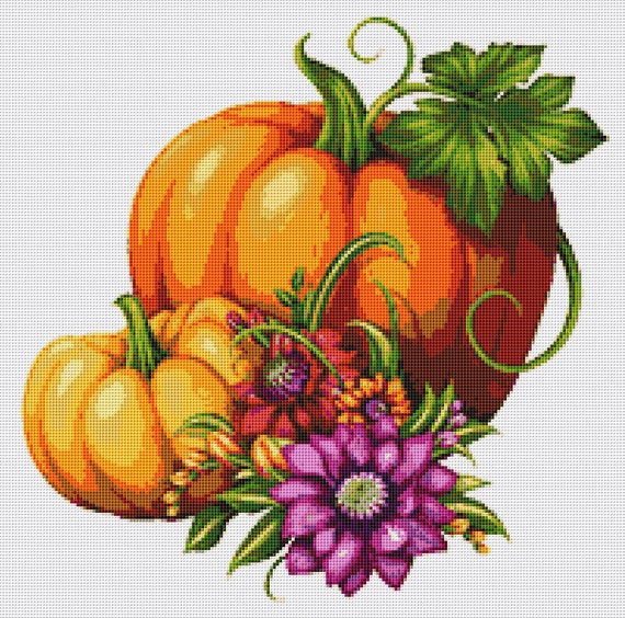 Pumpkins Cross Stitch Pattern 2 Instant PDF Download Autumn - Etsy