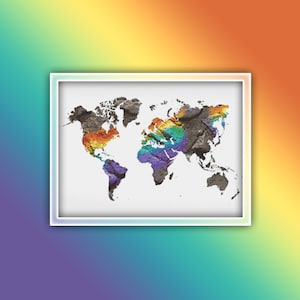 Weltkarte Kreuzstichmuster 4 Instant PDF Download - Erde Aquarell Kreuzstichmuster