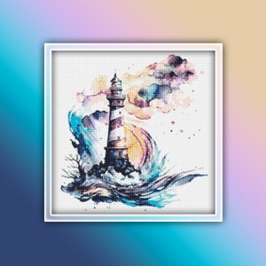 Lighthouse Cross Stitch Pattern 8 Instant PDF Download - House Watercolor Cross Stitch Pattern - Ocean Cross Stitch
